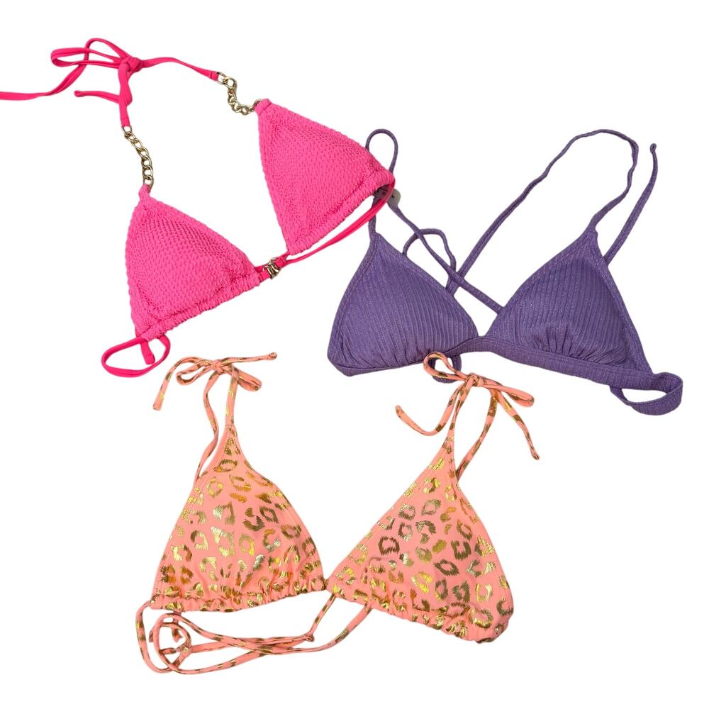 3 Piece Bikini Top Bundle SHEIN Exhilaration Medium Neon Pink Purple